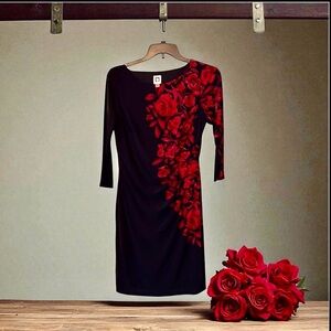 Anne Klein Black & Deep Cherry Red Asymmetrical Cut Out Sheath Dress